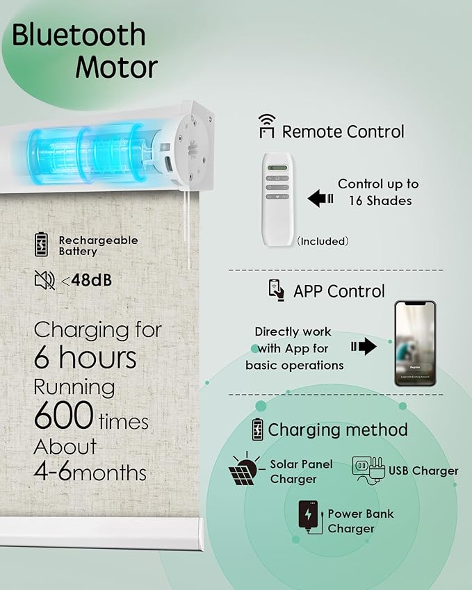 Yoolax Motorized Blinds App Control, Light Filtering Motorized Shades - Image 3