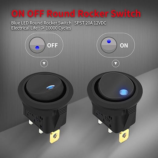 DaierTek Round Rocker Switch Shell 12V Lighted 3 Pin - Image 4