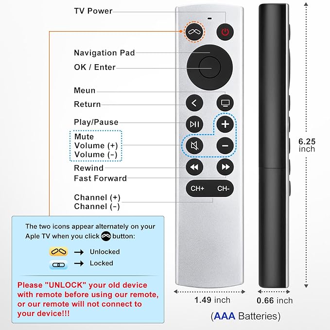Replacement for Apple-TV-4K-Remote, Remote Control for Apple TV 4K/HD - Image 4