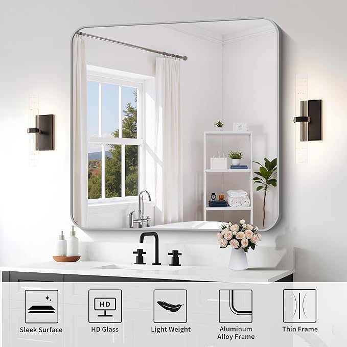 FORBATH 42x42 Inch Silver Bathroom Mirror - Image 7