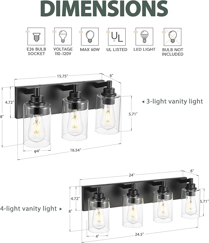METWET 4-Light Bathroom Light Fixtures, Modern Vanity Lighting Fixtures Over - Image 4