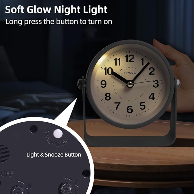 Analog Alarm Clock, Silent Non-Ticking Quartz Movement, Battery-Operated - Image 5