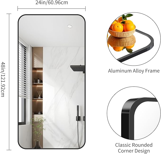 FORBATH Bathroom Mirror 48" x 24", Rectangle Black Narrow Bathroom Mirror - Image 6