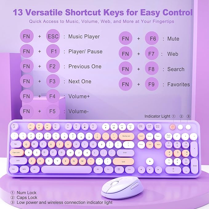 Nowlike Wireless Keyboard and Mouse Combo, Retro Typewriter Keyboard - Image 3