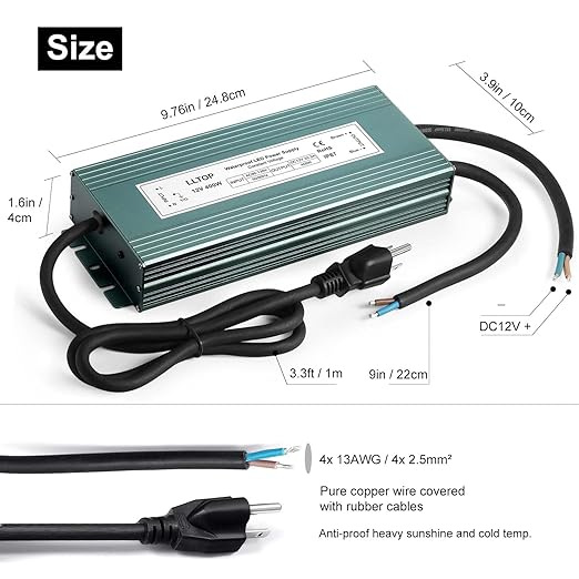 LLTOP LED Driver 400 Watts 110V/120V AC to 12V DC 33.3A Power Supply Waterproof - Image 3
