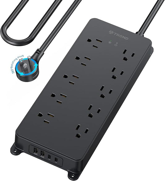 TROND Surge Protector Power Strip 10ft, 360° Rotating Flat Plug, ETL Listed by TRONDOfficial