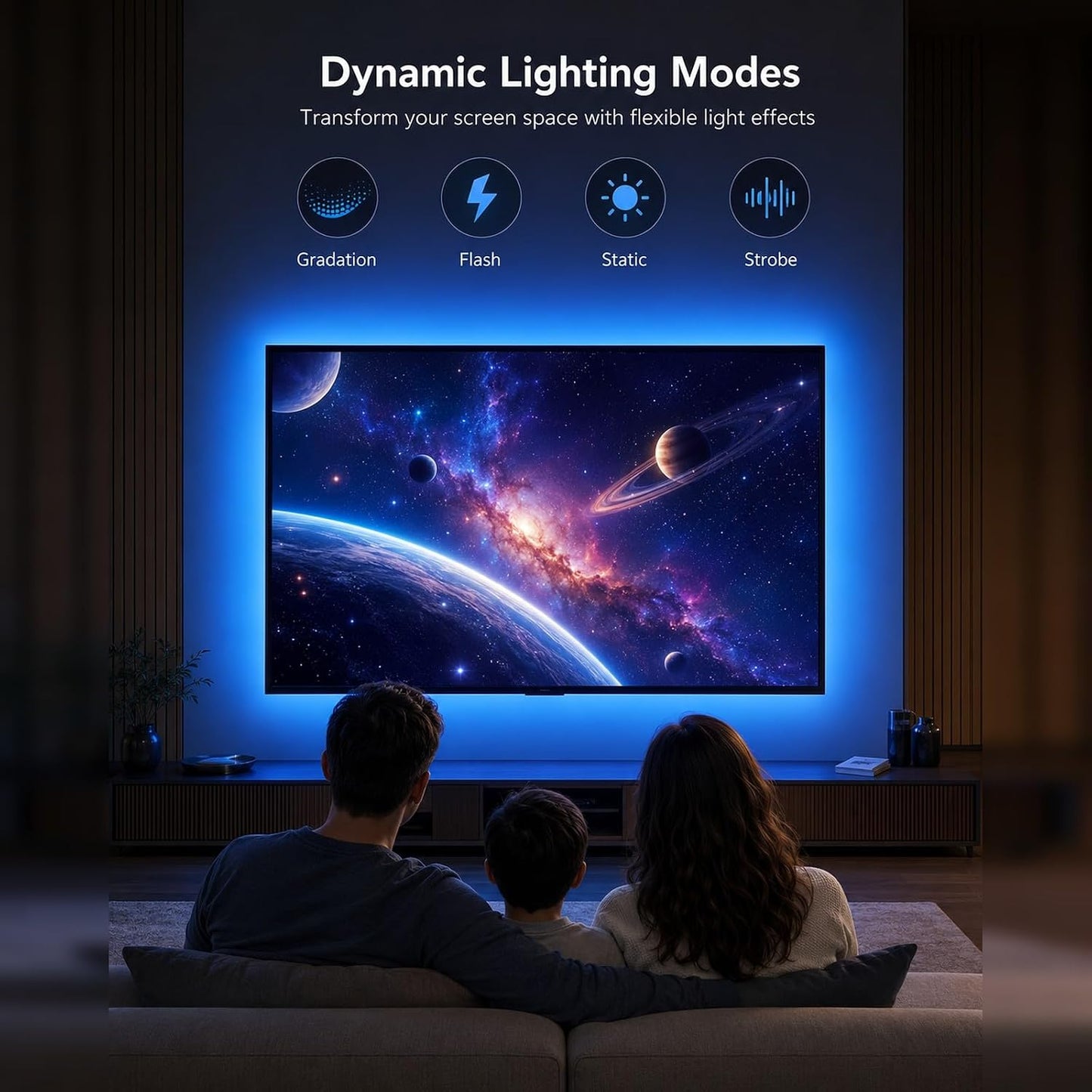 MORIACC 18ft TV LED Backlight for 45-75 Inch TVs, RGB LED Lights for TV with Music Sync, Bluetooth APP & Remote Control, USB Powered Ambient Lighting for Gaming, Movies, Bedroom & Home Theater