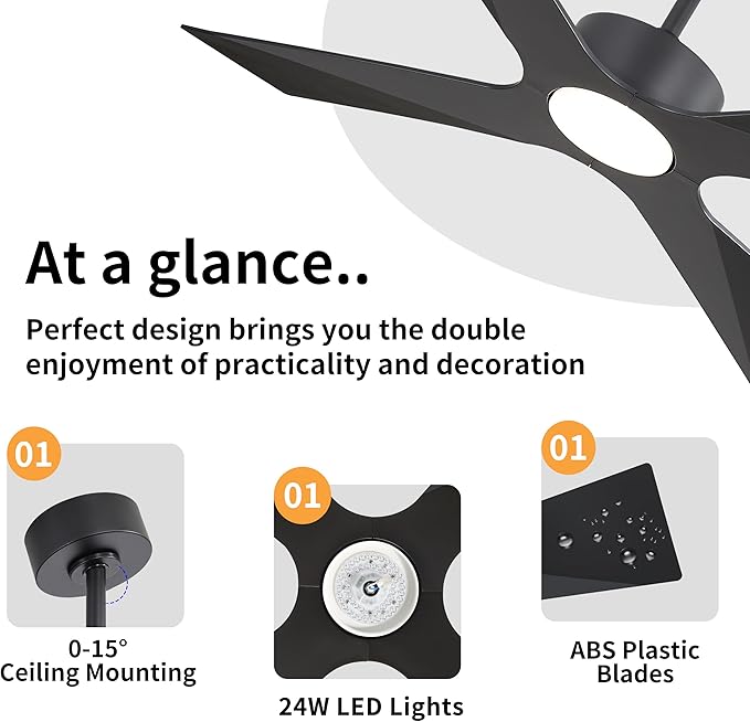 WINGBO 54" Wet Rated Outdoor Ceiling Fan - Image 6