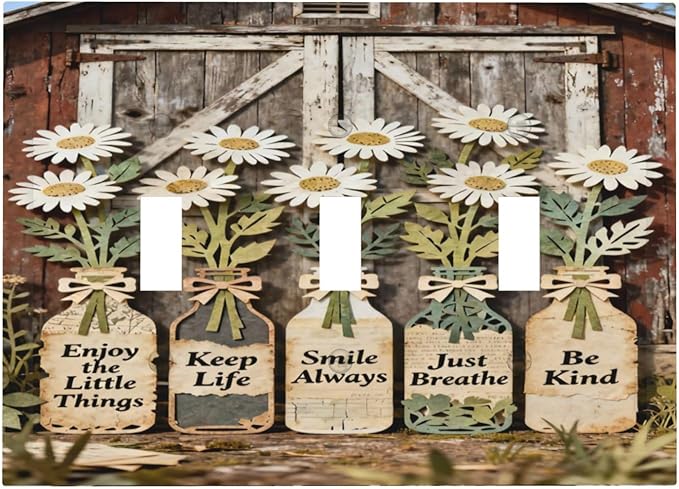 Bvtewkhz Rustic Daisy Barn Door Flowers 3 Gang Triple Toggle Decorative Light by Unknown
