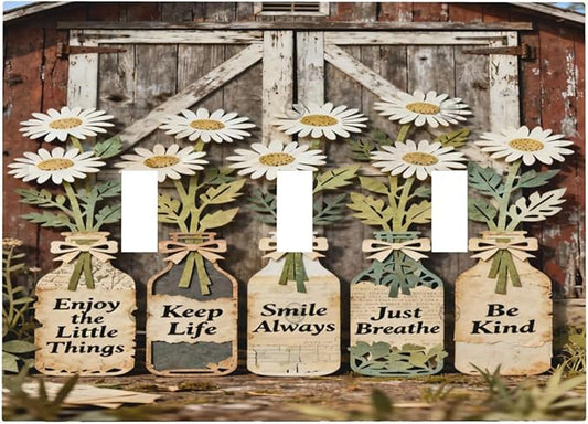 Bvtewkhz Rustic Daisy Barn Door Flowers 3 Gang Triple Toggle Decorative Light by Unknown