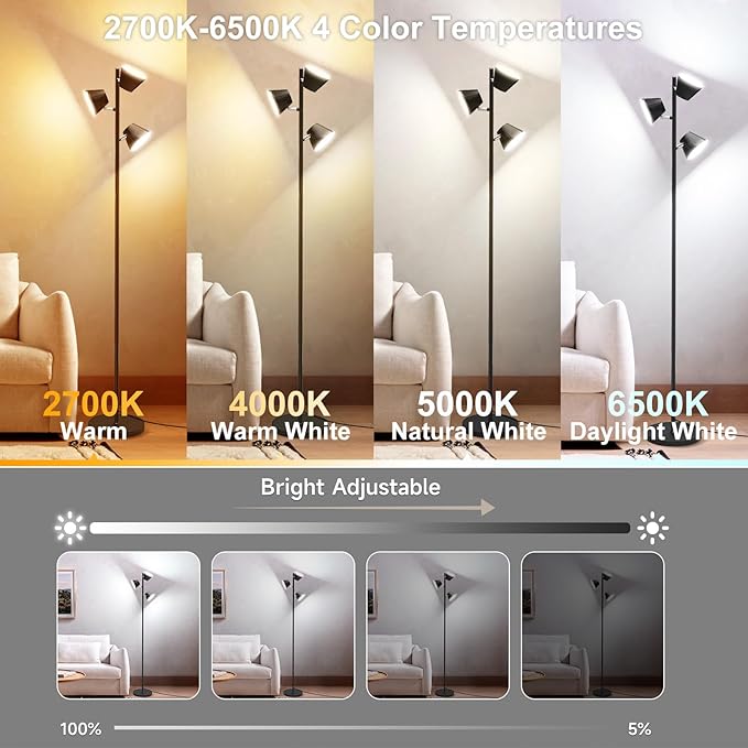 Pesken 42W LED Tree Floor Lamp, 4500 Lumens Dimmable Standing Lamp - Image 4