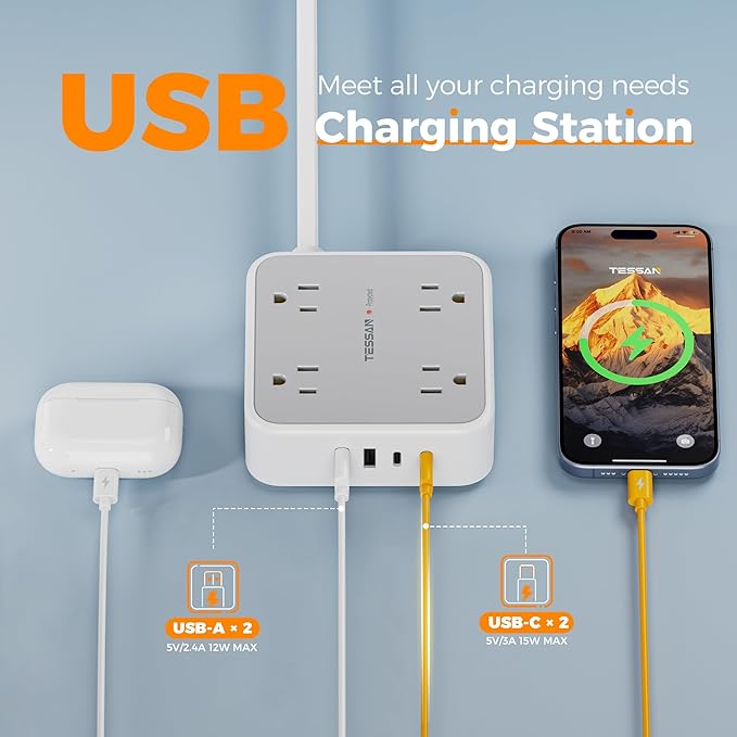 TESSAN Surge Protector Power Strip, 5 FT Extension Cord - Image 2