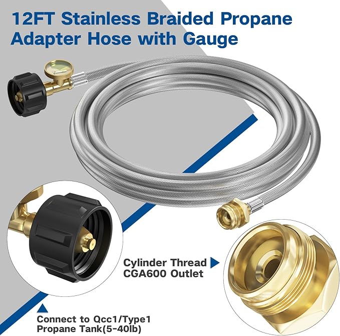 NQN 12FT Stainless Braided Propane Adapter Hose - Image 2