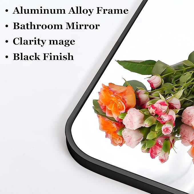 Black Bathroom Mirror, Decorative Rectangular Vanity Mirror - Image 3