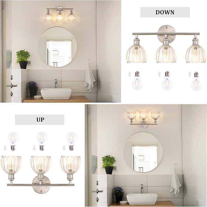 Shenmoyl Bathroom Light Fixtures, 3-Light Vanity Wall Light Over Mirror - Image 6