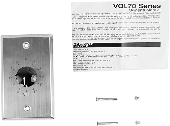Rockville VOL70100 100W Wall Volume Controller 70V/100V, Stainless Steel Frame - Image 4
