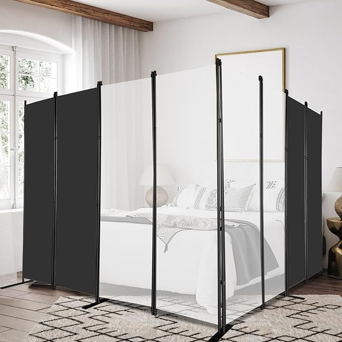 MAYOLIAH 8-Panel Black Room Divider 6ft Tall Folding Privacy Screen Portable - Image 6
