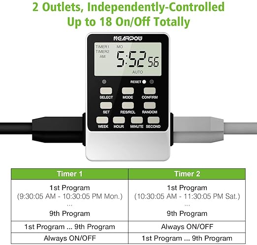 Outlet Timer, NEARPOW Dual Digital Light Timer - Image 2