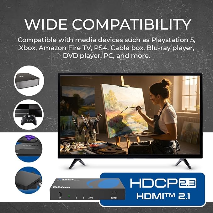 OREI HDMI Switch with Remote – 4K@120Hz 4:4:4 or 8K@60 4:2:0 HDMI Switcher – - Image 7