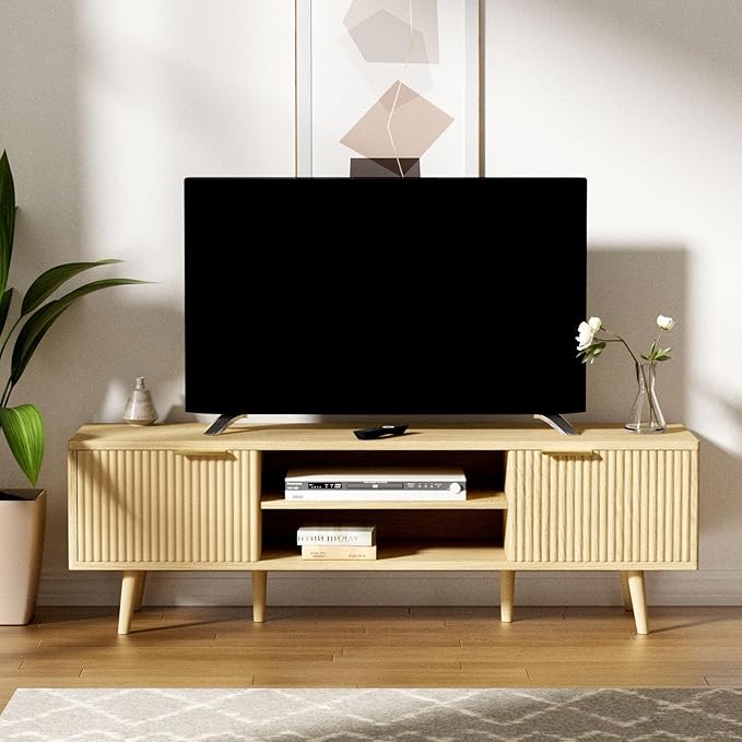 YLGJ&TIDY Modern Wood TV Stand Up to 60'', Universal Entertainment Center - Image 2