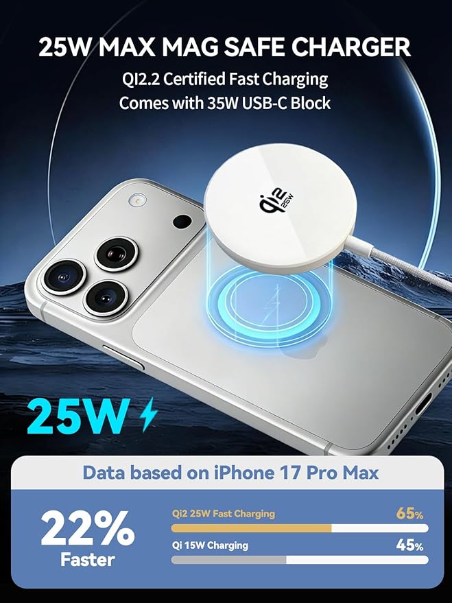 Qi2.2 25W Mag Safe Charger, 10FT iPhone 17 Magnetic Wireless Fast Charger - Image 2