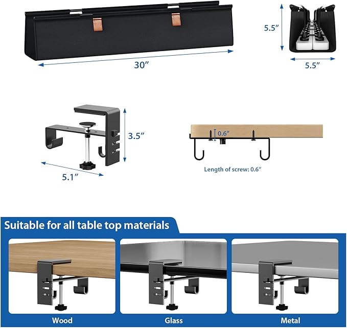Zilink No Drill Under Desk Cable Management Tray 30" Cord Organizer - Image 4