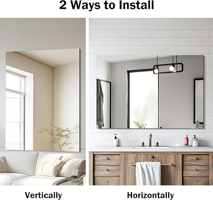 CILIBER Frameless Mirror, 30x40 Inch Rectangle Bathroom Mirrors - Image 5