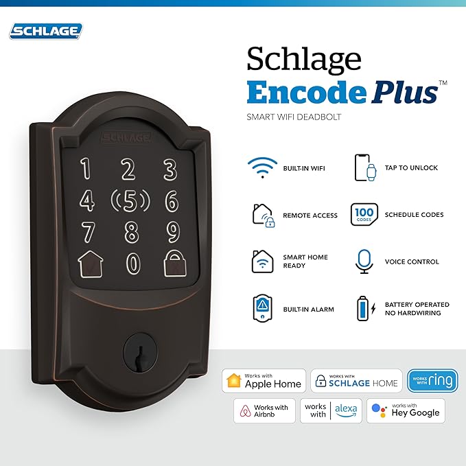 Schlage BE499WB CAM 716 Encode Plus WiFi Deadbolt Smart Lock, Keyless Entry - Image 2