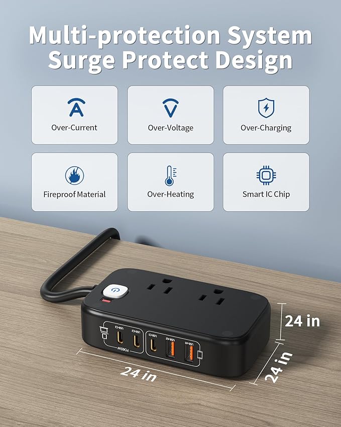 KWRNVO 7-in-1 Power Strip, 85W PD USB C Power Strip - Image 7