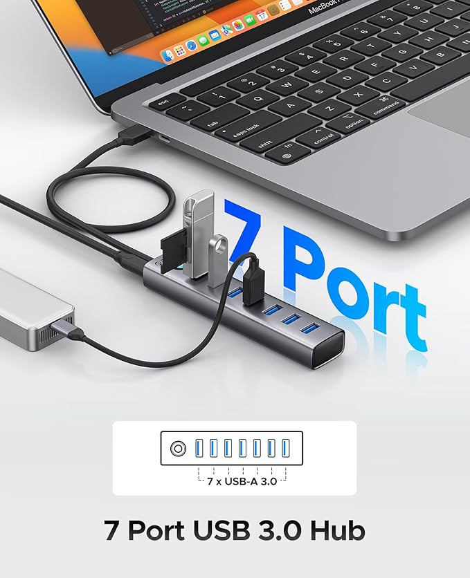 ORICO 7-Port USB 3.0 Hub, Aluminum USB Multiple Adapter, 5Gbps USB Extender USB - Image 2