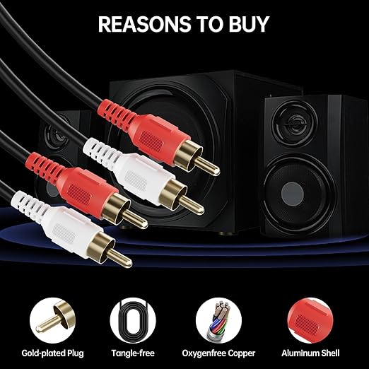 Sjorks RCA Cable 75ft, 2RCA Male to 2RCA Male, Audio Stereo Subwoofer Cable - Image 2
