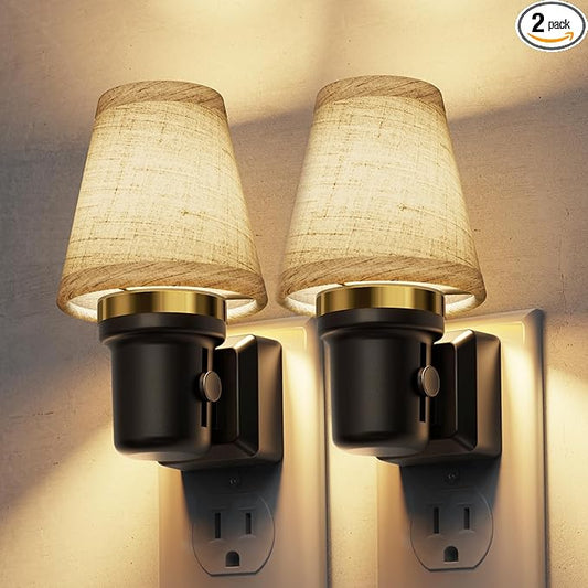 L LOHAS LED Night Lights Plug into Wall, 2 Pack Linen Fabric Round Platform by LLOHASLED