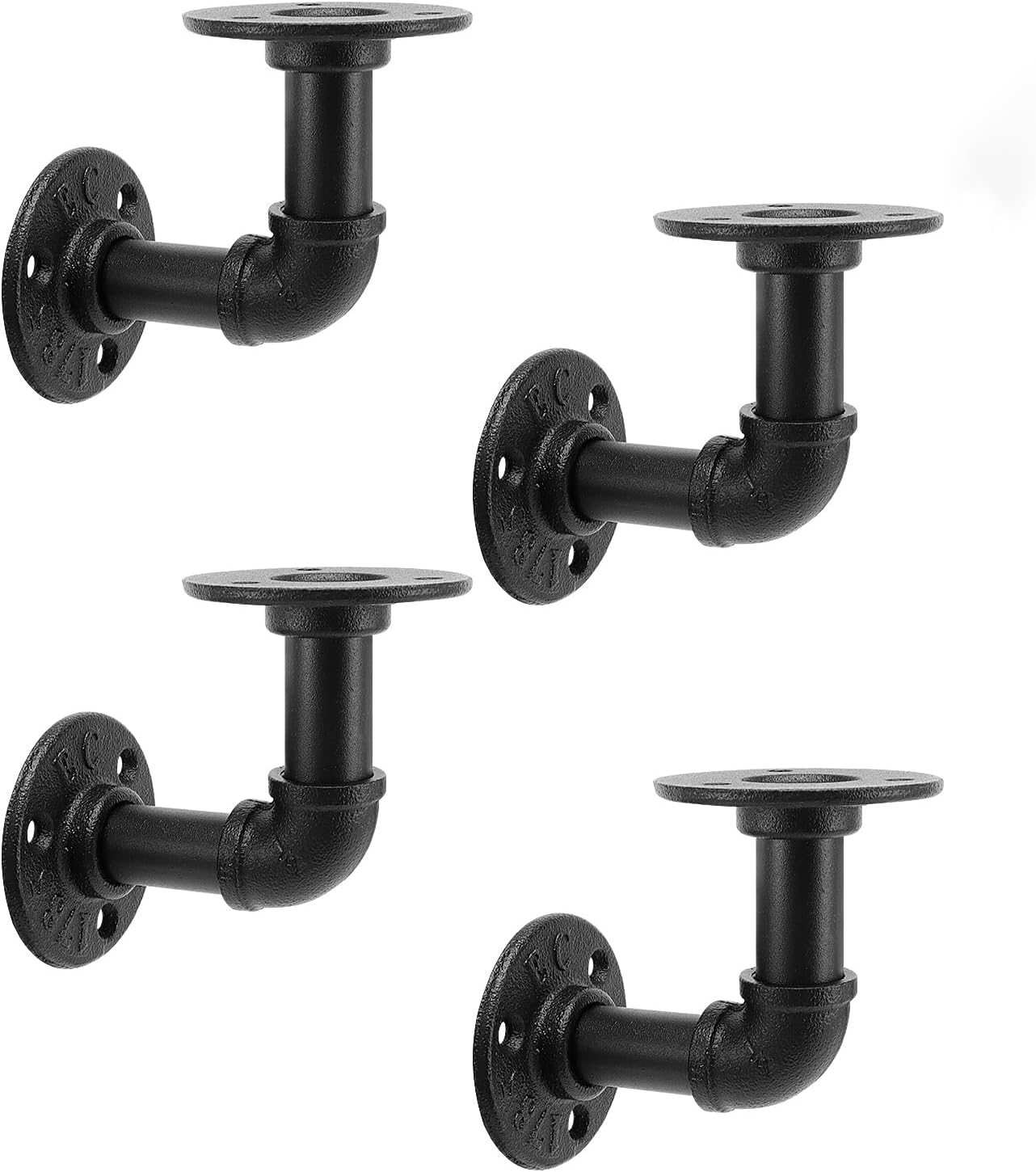 NearMoon Industrial Pipe Iron Shelf Brackets-Wall Mounted DIY Rustic Pipe Metal Brace Brackets, Vintage Farmhouse Décor Hardware Shelving Brackets for Floating Shelves, Black (4 Inch, 4)