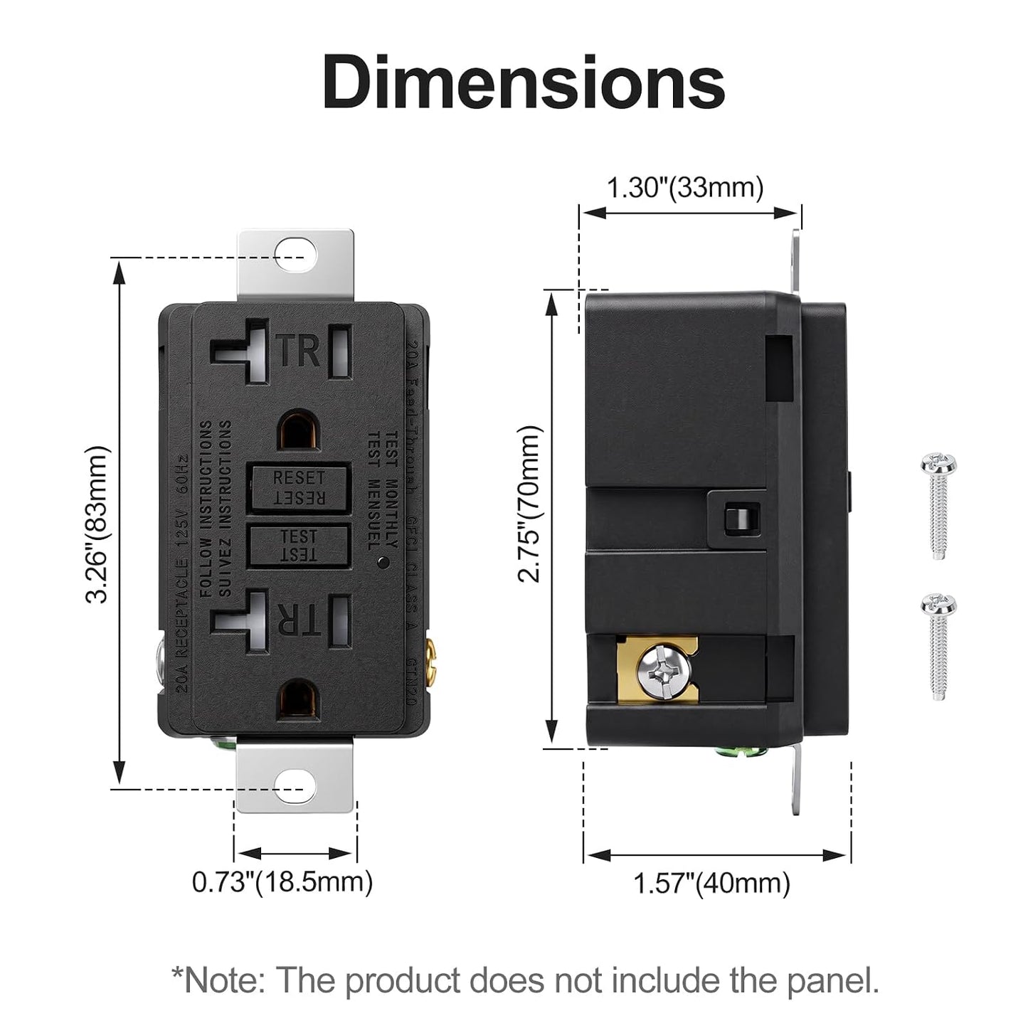 Baomain Generator GFCI Outlet 20Amp, Industrial Grade Self-Test Ground Fault Circuit Interrupter, Tamper-Resistant Receptacle,Heavy-Duty Receptacle, UL&CUL Certified, Matte Black (2-Pack)