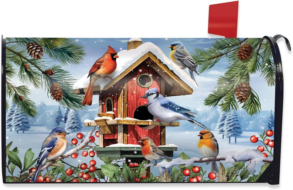 Briarwood Lane Winter Mailbox Cover - Standard Size - Winter Birdhouse Gathering for Winter Mailbox Cover