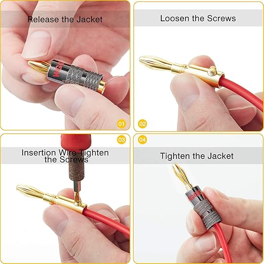 WGGE WG-029 Banana Plugs Audio Jack Connector, 24k Gold Dual Screw Lock Speaker - Image 6