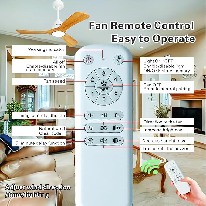 36 Inch Ceiling Fan with Light and Remote Control, 6 Speeds Reversible DC Motor - Image 3