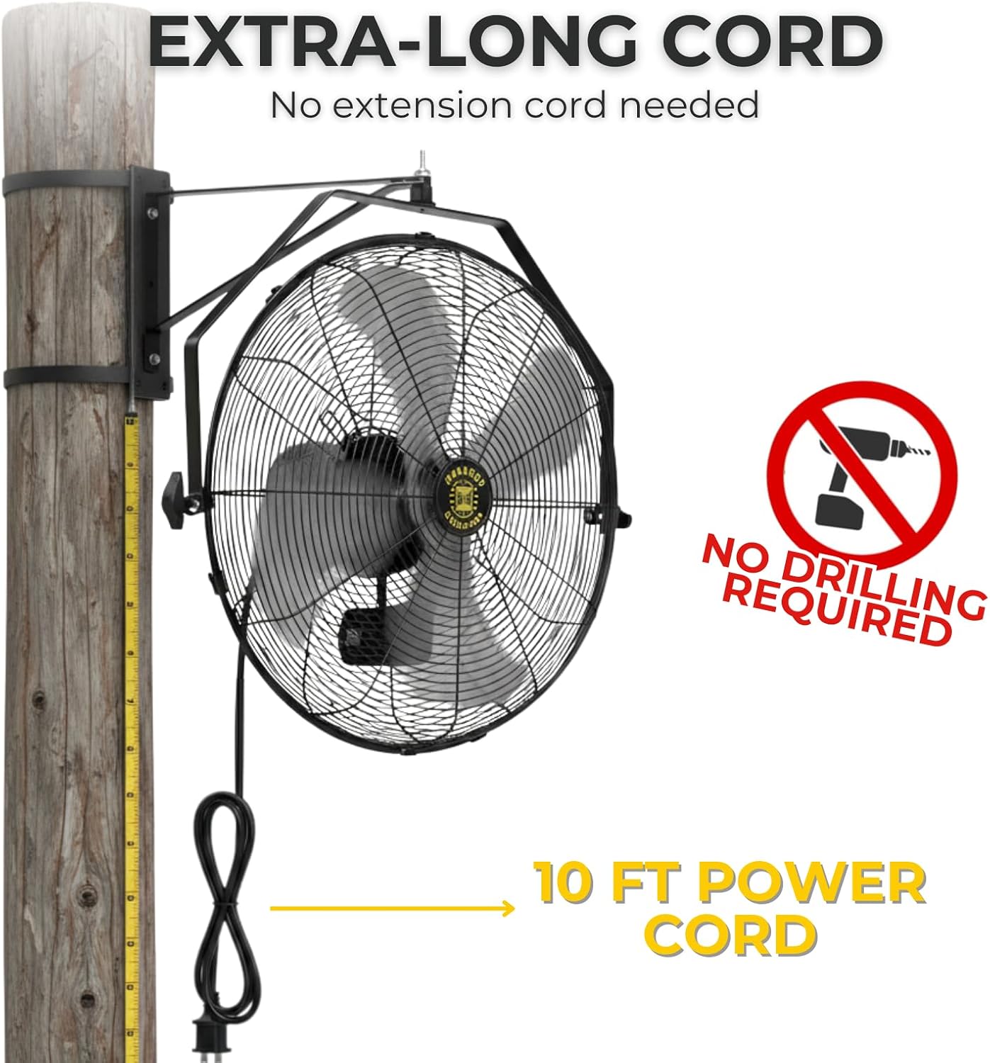 ZeboZap 18" Outdoor Fan | Outdoor Fans for Patios Waterproof, Wall Mounted Fan for Gazebo, Covered Patio, Greenhouse & Workshop, IP44 Waterproof, 4000 CFM, 3-Speed, 10 ft Power Cord, ETL Certified