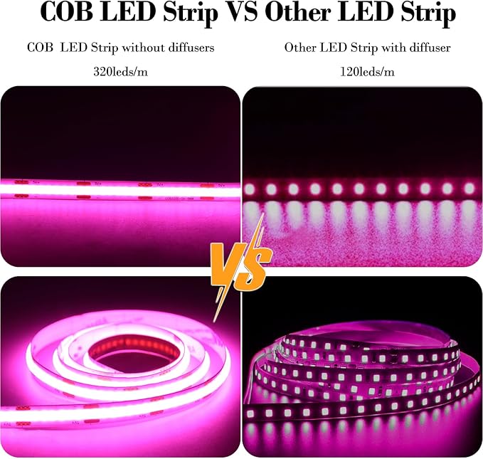 UVTaoYuan Short Led Strip Lights Pink 5V USB LED Lighting COB LED Strip Pink - Image 9