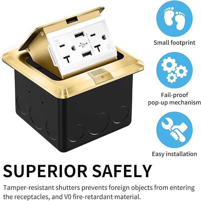 Vagueior Recessed Floor Electrical Outlet Kit, Waterproof Electrical Outlet - Image 4