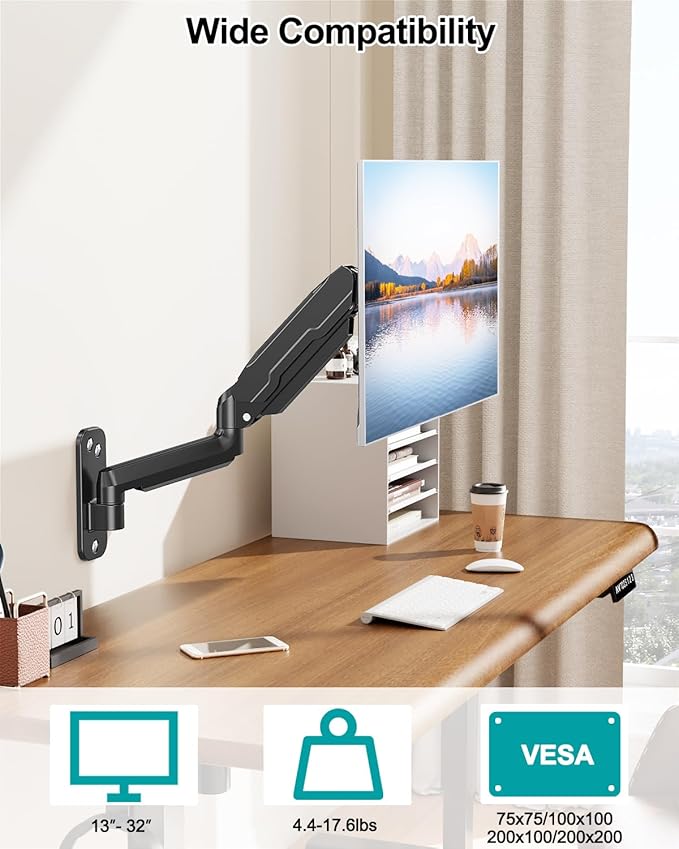 LIFTGO Monitor Wall Mount for 13 to 32 Inch Computer Screens, Height Adjustable - Image 3