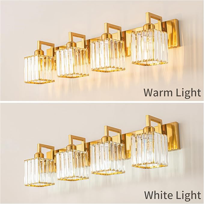 FDPBY Modern Crystal Bathroom Vanity Light 4-Lights Gold Brushed Brass Finish - Image 3