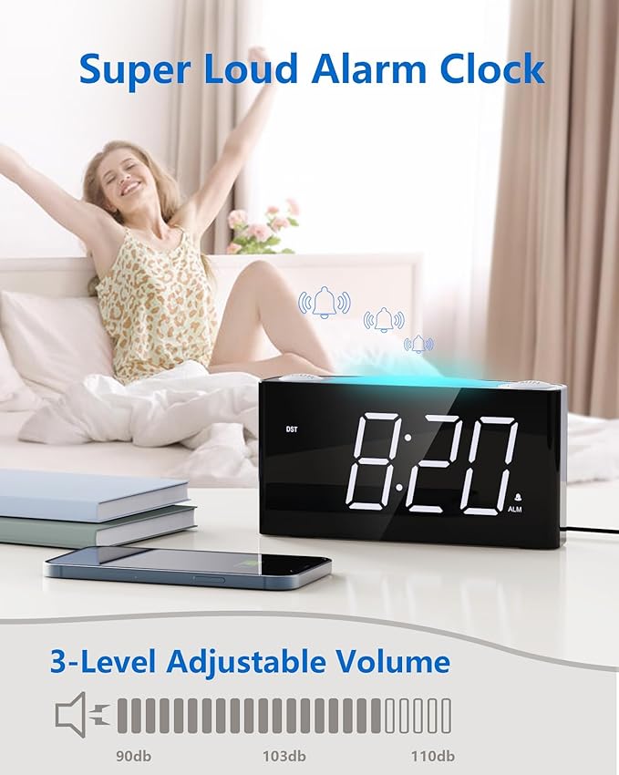 Mesqool Digital Alarm Clock for Bedroom, 7.5" Big Display, 7-Color Night Light - Image 3
