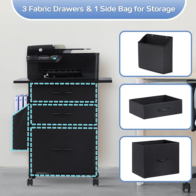 Printer Stand with 3 Fabric Drawer, Mobile File Cabinet - Image 5