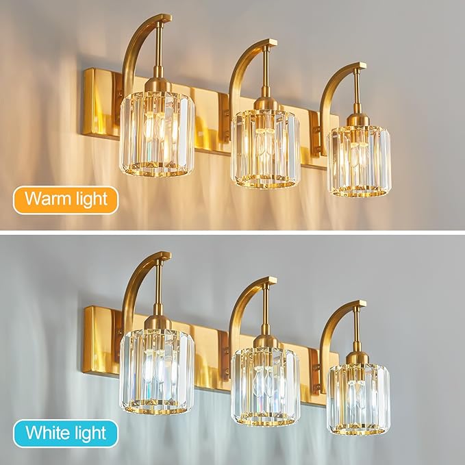 FDPBY 3-Light Crystal Vanity Light, Modern Gold Bathroom Wall Sconce - Image 2