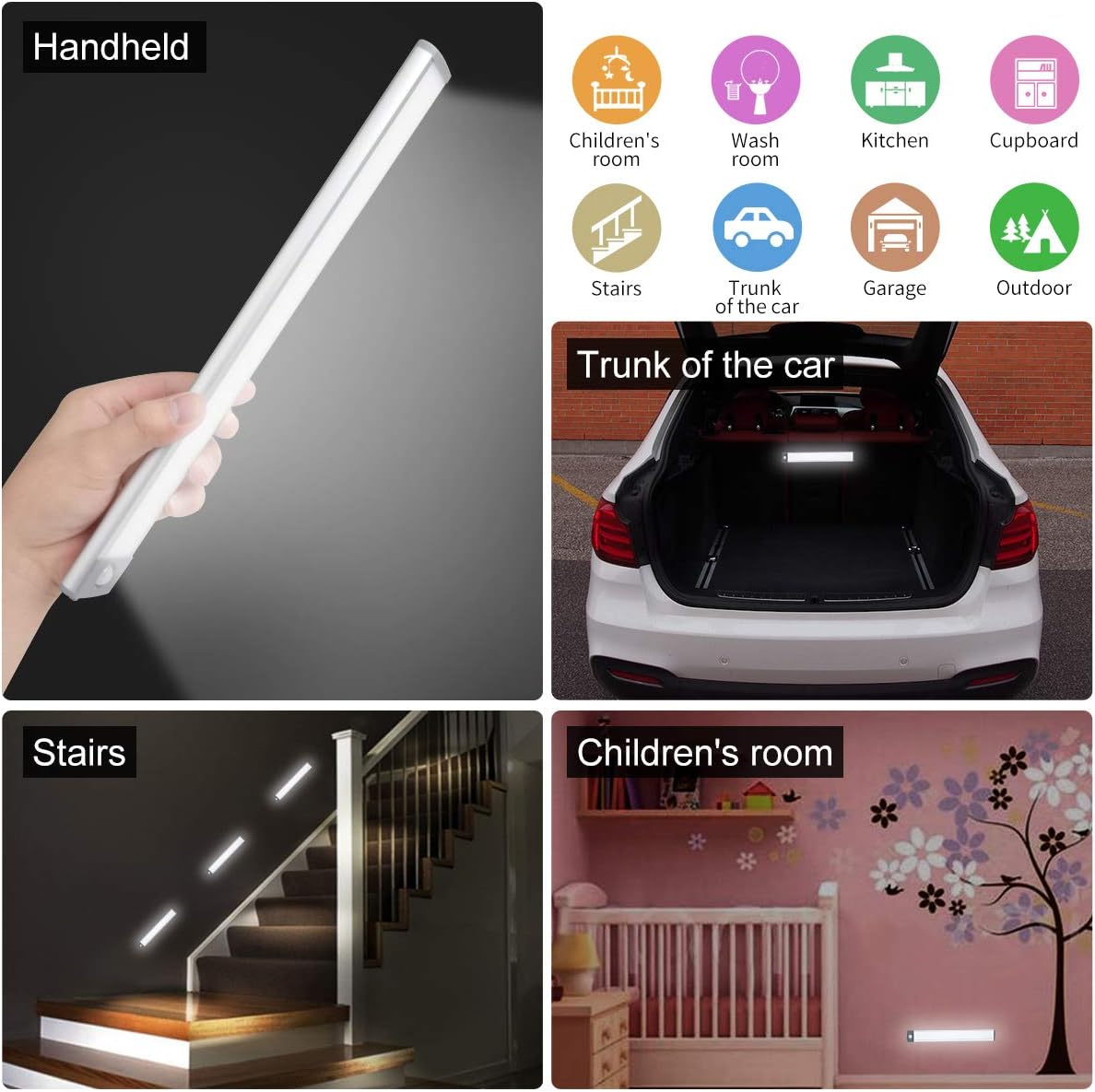 LED Motion Sensor Light,Under Counter Lighting, Wireless USB Rechargeable Kitchen Night Lights,Battery Powered Operated Light,54-LED Light for Wardrobe,Closets,Cabinet,Cupboard, 2 Count (Pack of 1)