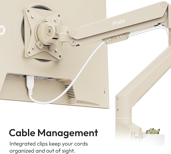 Pixio PS1S Wave Beige Single Monitor Arm Stand Desk Mount - Image 5