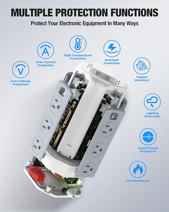 Power Strip Surge Protector, 10 Ft Extension Cord - Image 2