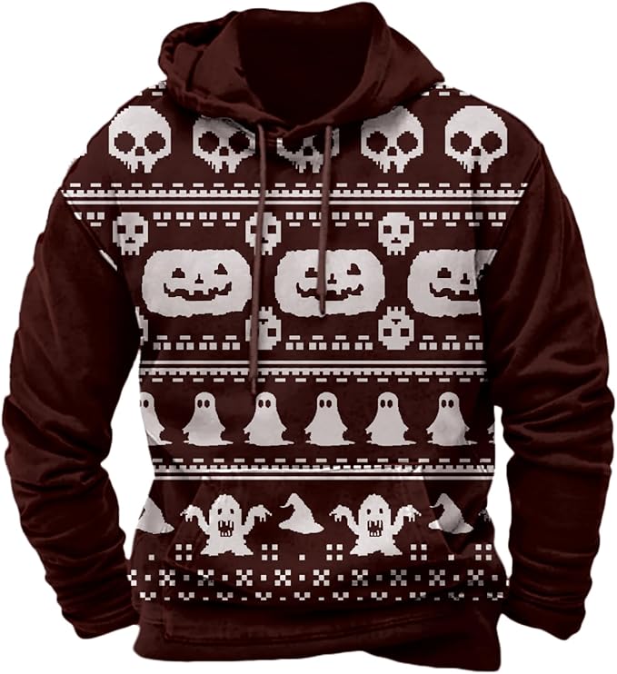 Halloween Hoodie Men Graphic Pumpkin Ghost Printed Sweatshirt Casual Trendy by Spatofa