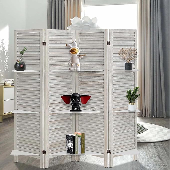 4 Panel Room Divider with Shelves, Room Dividers and Folding Privacy Screens - Image 3